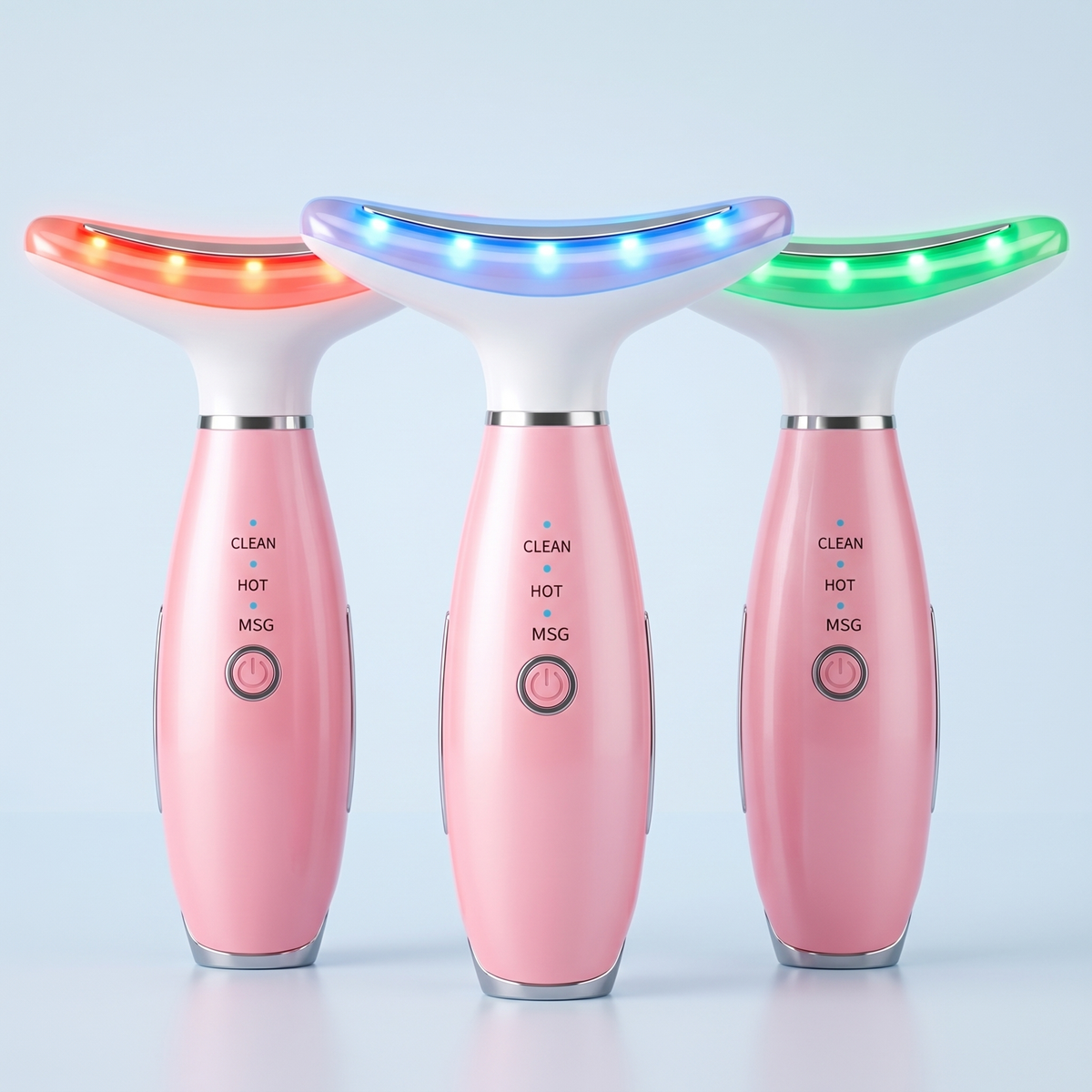 Himra neck and face massager in red, blue and green light modes