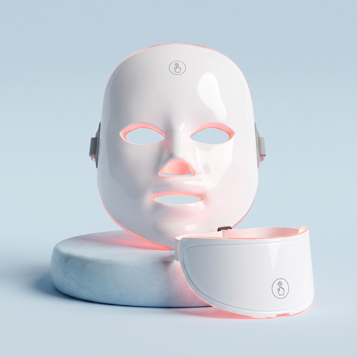 Himra LED face and neck mask glowing soft red