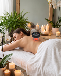 Himra cupping massager on a woman’s back during a spa-style massage
