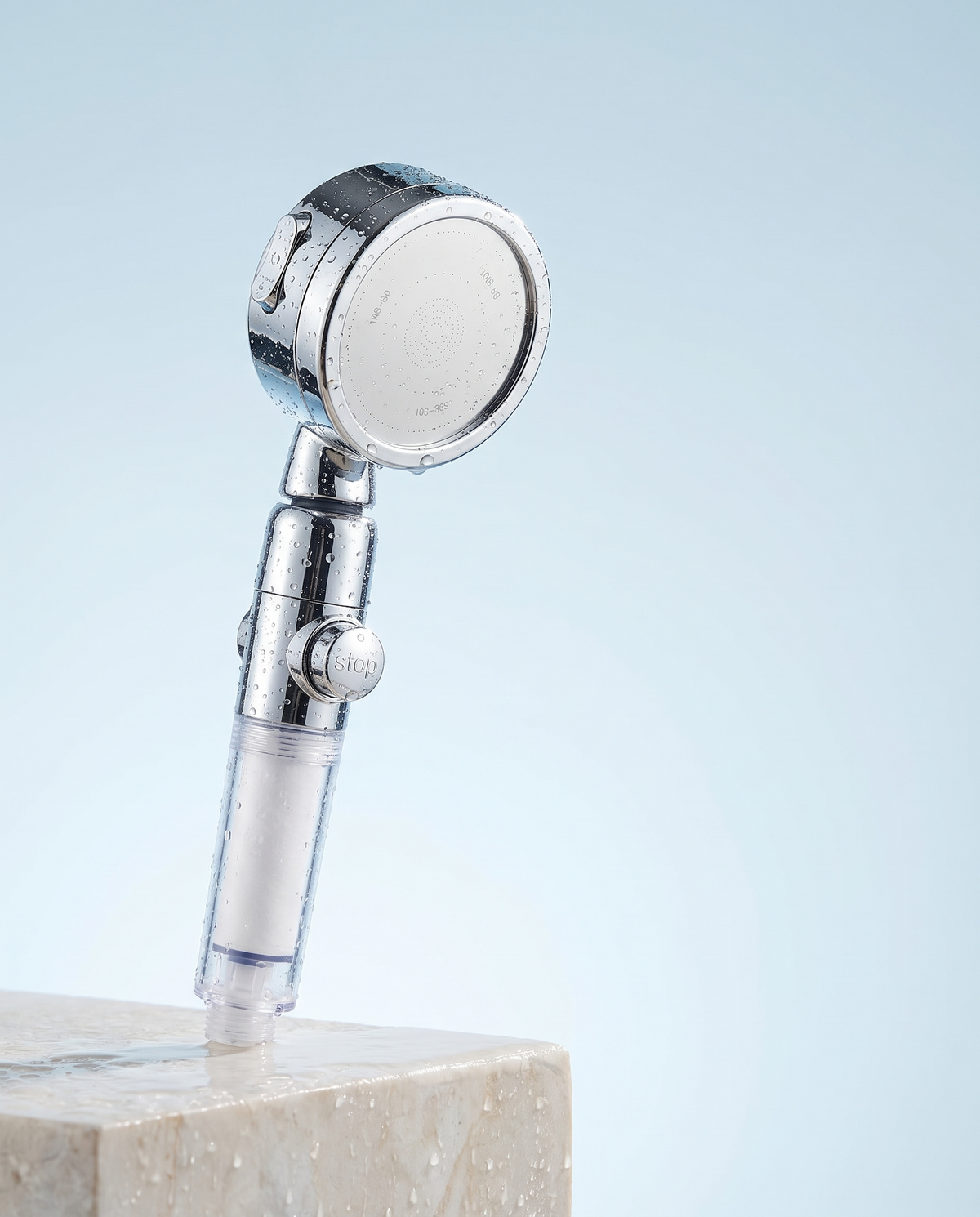 Himra filtered shower head with transparent filter handle