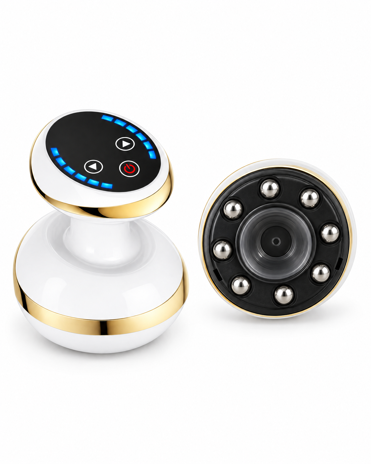 Himra heated cupping massager: top and the roller head underneath