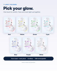 The 7 light colours of the Himra LED face and neck mask