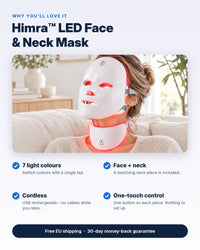 Himra LED Face and Neck Mask features: 7 light colours, face and neck, cordless, one-touch control