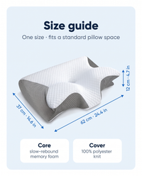 Size guide: about 62 x 37 x 12 cm, memory foam core, polyester knit cover