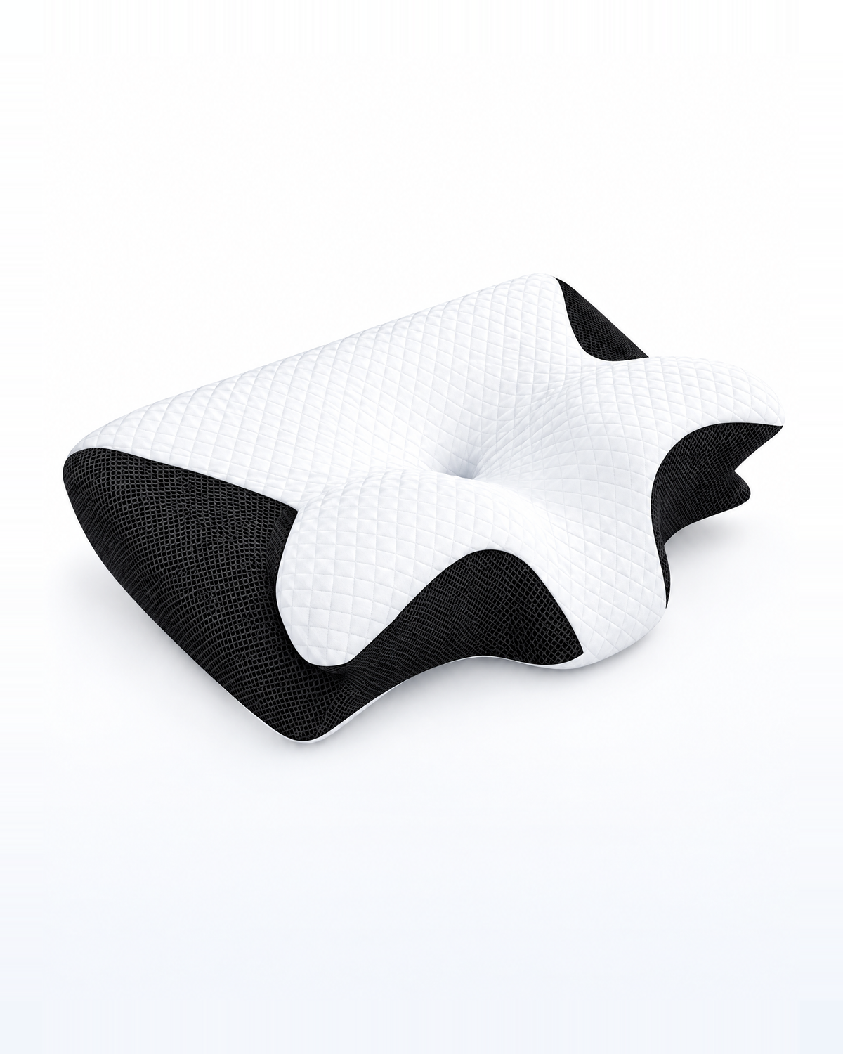 Himra Butterfly Contour Pillow in Black – white quilted top, black mesh sides