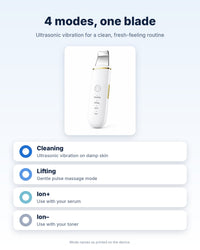 Four modes: Cleaning, Lifting, Ion+ and Ion–